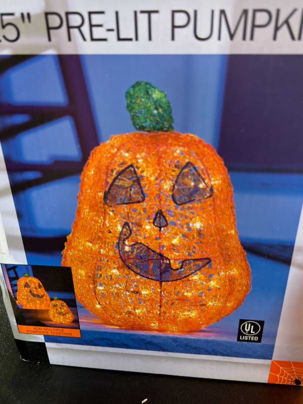 VTG Spun Spaghetti Light Up Jack-O-Lantern Pumpkin w/ Box 15" Halloween Decor
